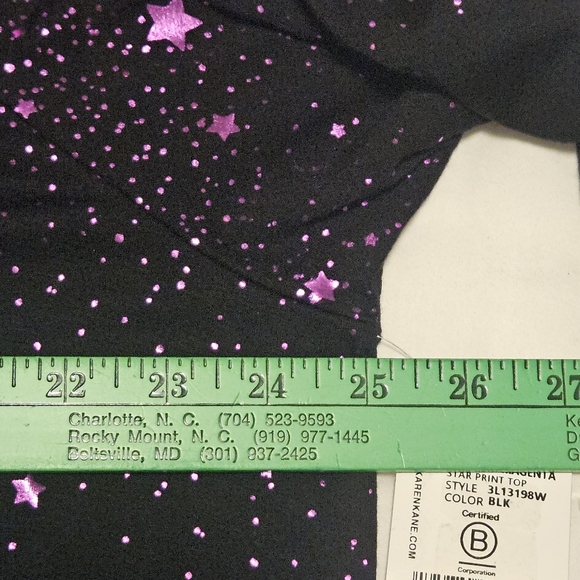 NWT Karen Kane Star Print Plus Size Top: Black W/Purple: Size- 1X - Picture 9 of 13